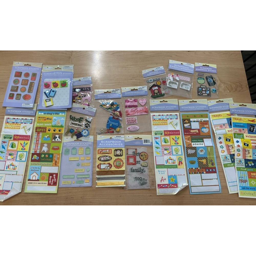 Miss Elizabeth LOT of 18 Sheets of Stickers School Love Dogs Cats Baseball Baby